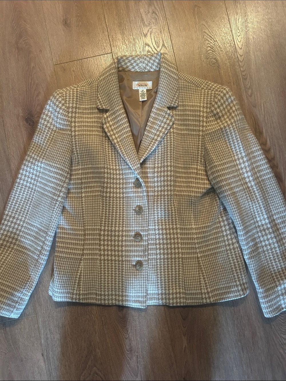 Talbots Beige Plaid Wool-Blend Blazer